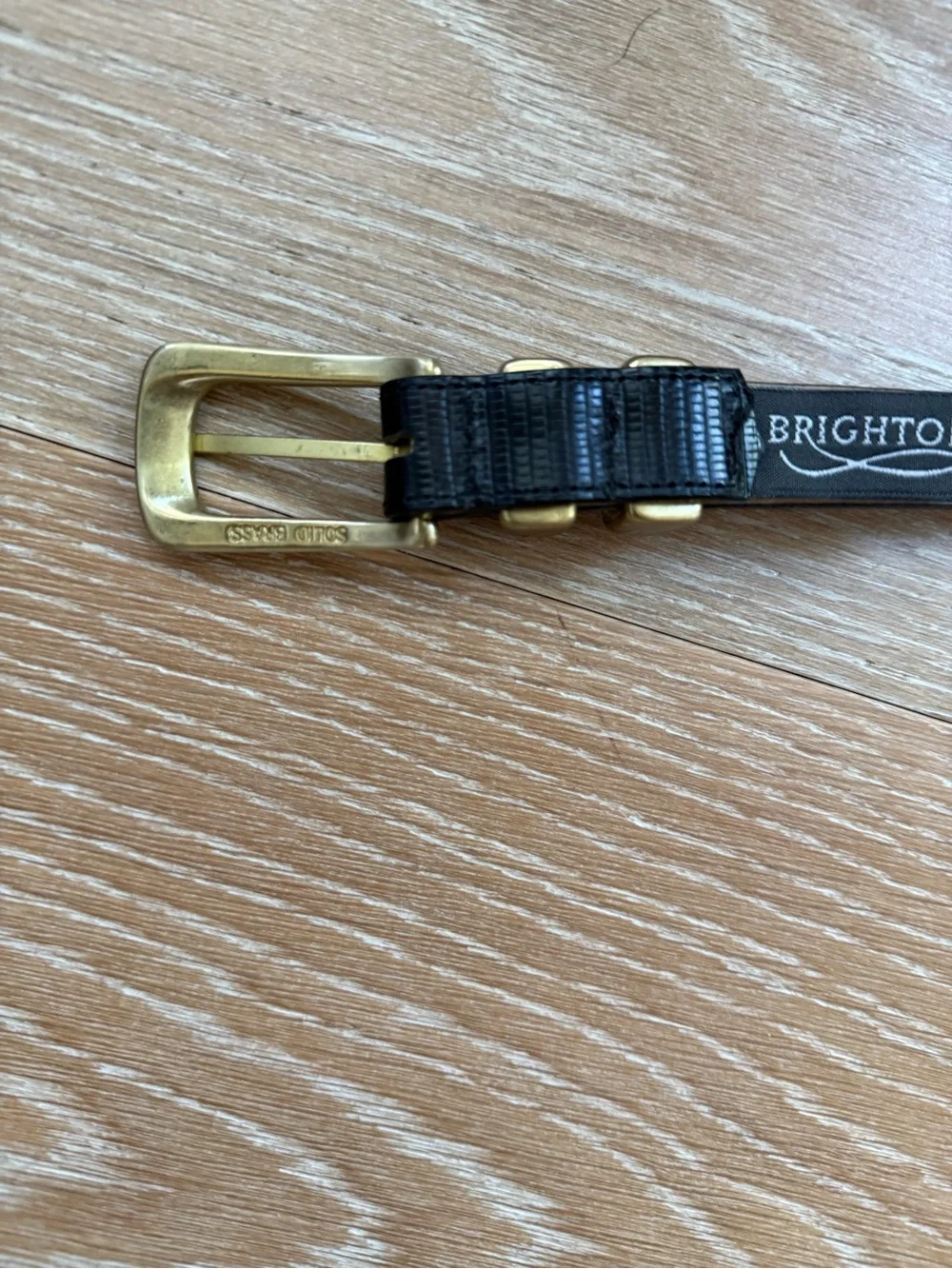 Brighton “Classics” Black Lizard-Embossed Leather Belt — Solid Brass Buckle 26